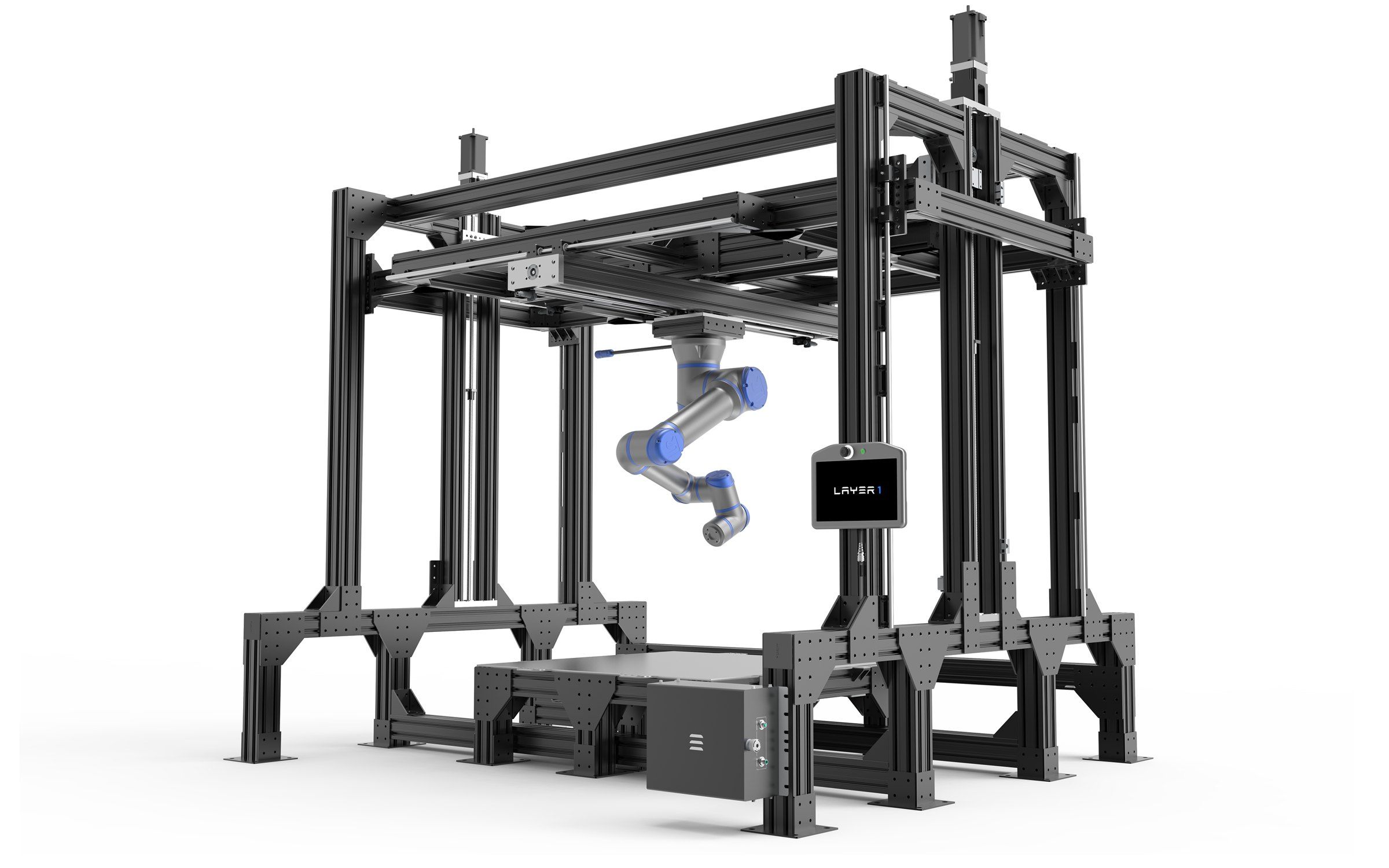 A grey studio render of the LAYER1 machine from a second angle.