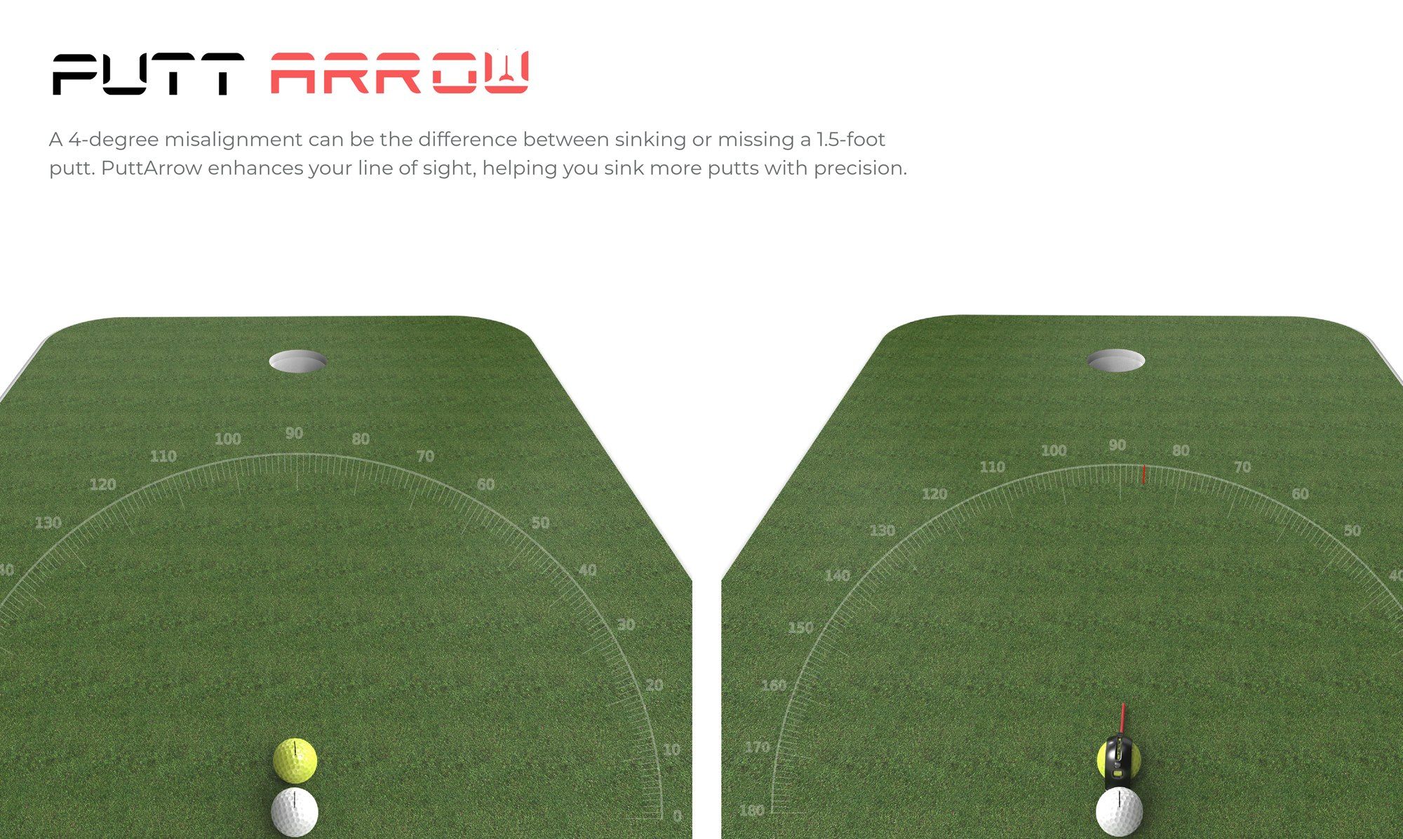 Sketches and a render of the Putt Arrow golf training aid.