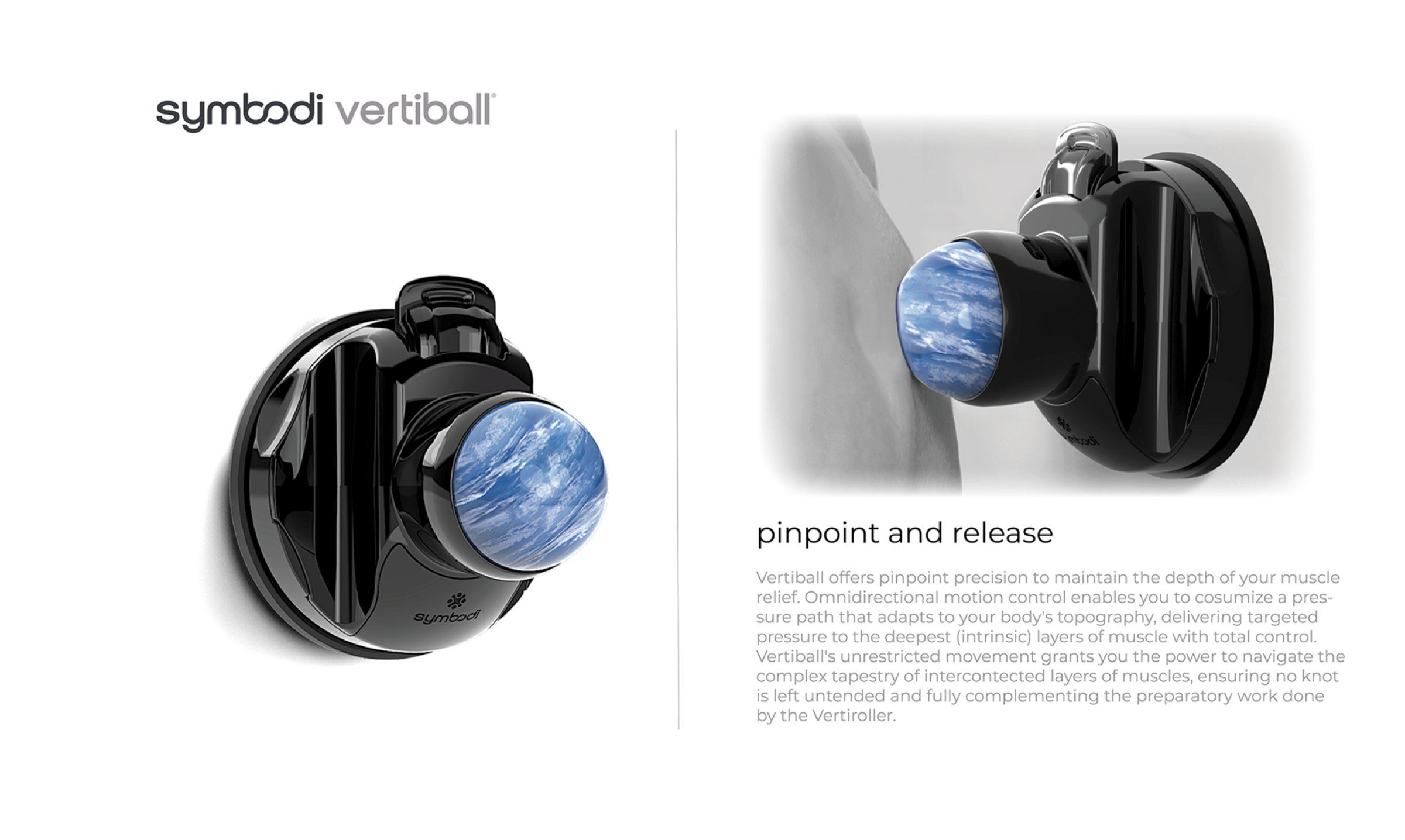 A render of the Vertiball massage ball and its wall mount.