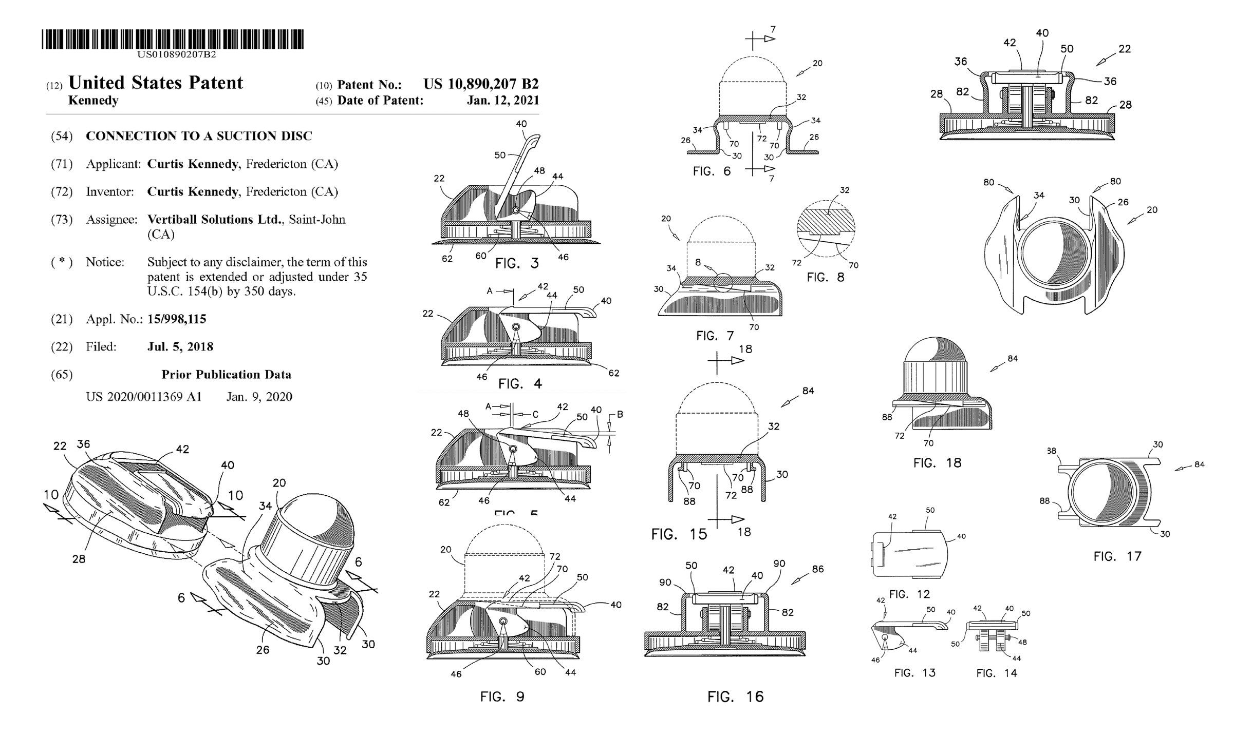 The first page of the US patent for the Vertiball wall mount.