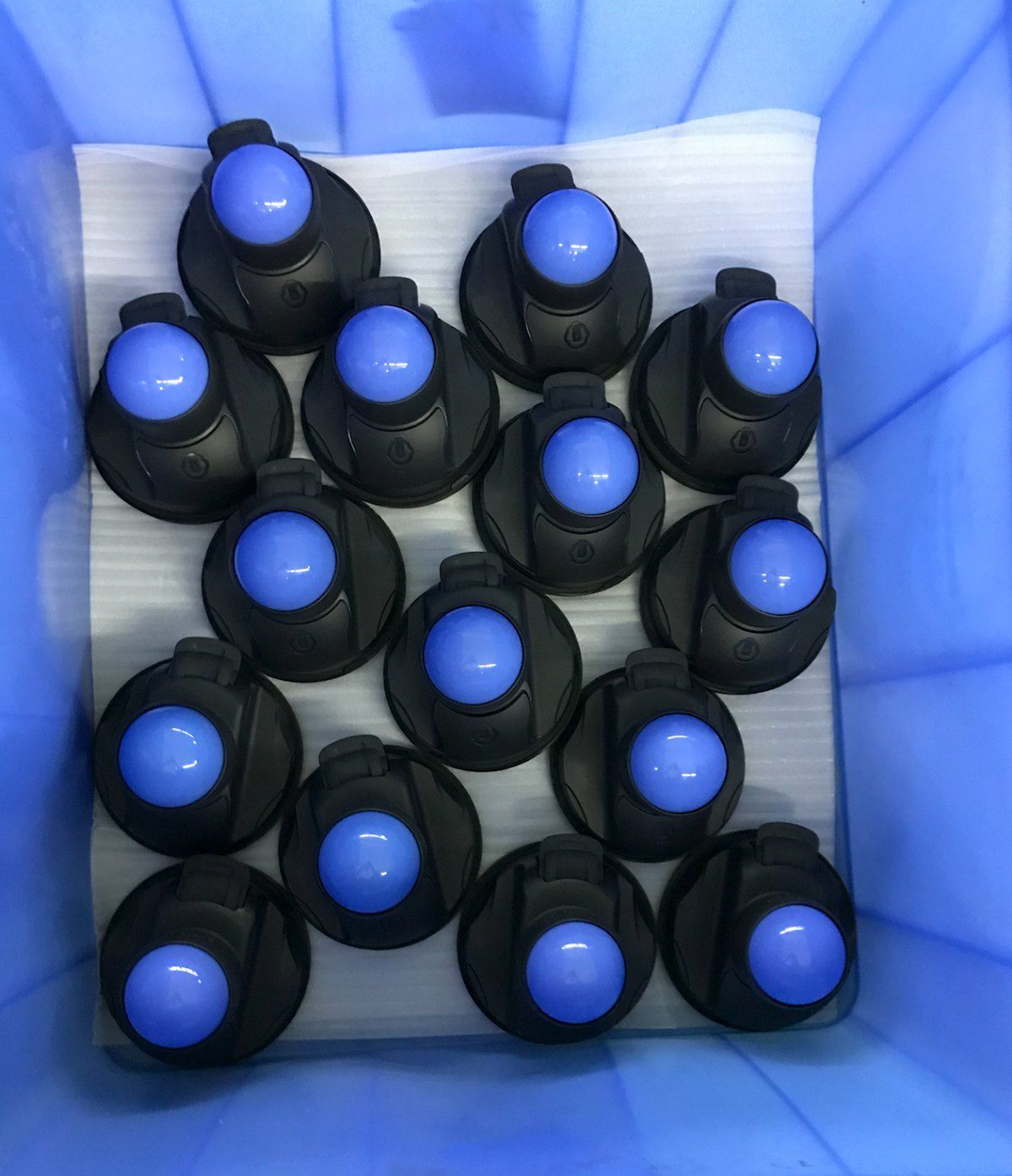 A bin full of moulded Vertiball housings.