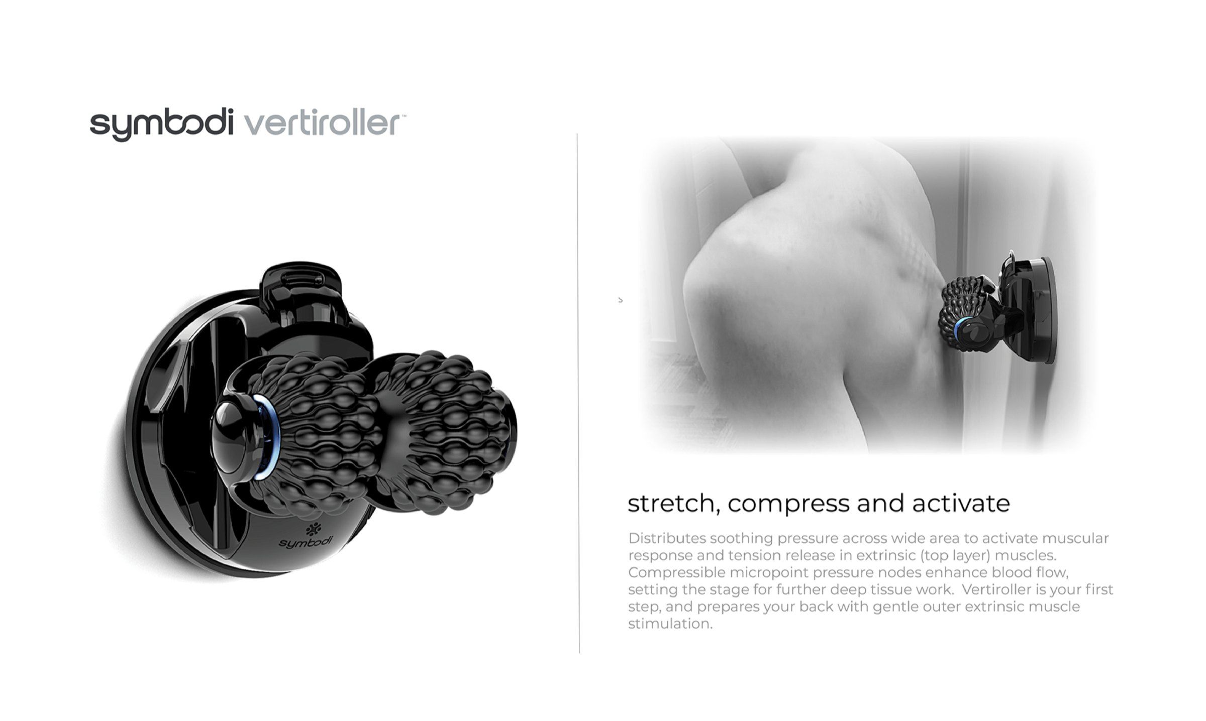 A render of the Vertiroller foam roller and its wall mount.